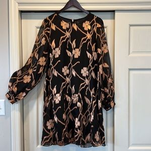 Tommy Hilfiger black and bronze poly sheer dress fully lined